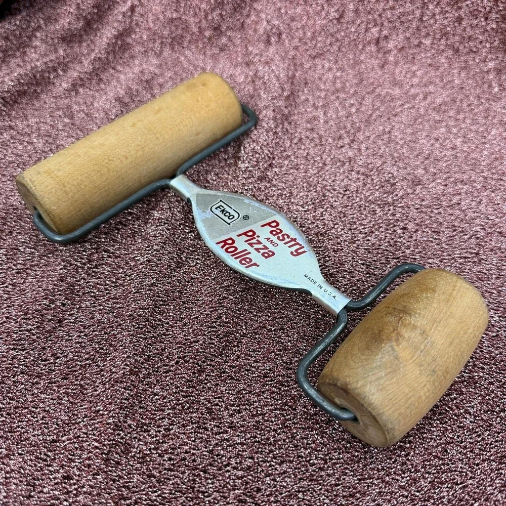Vintage FKCO Pastry and Pizza Roller Wood Handles Kitchen Utensil‎ USA Made